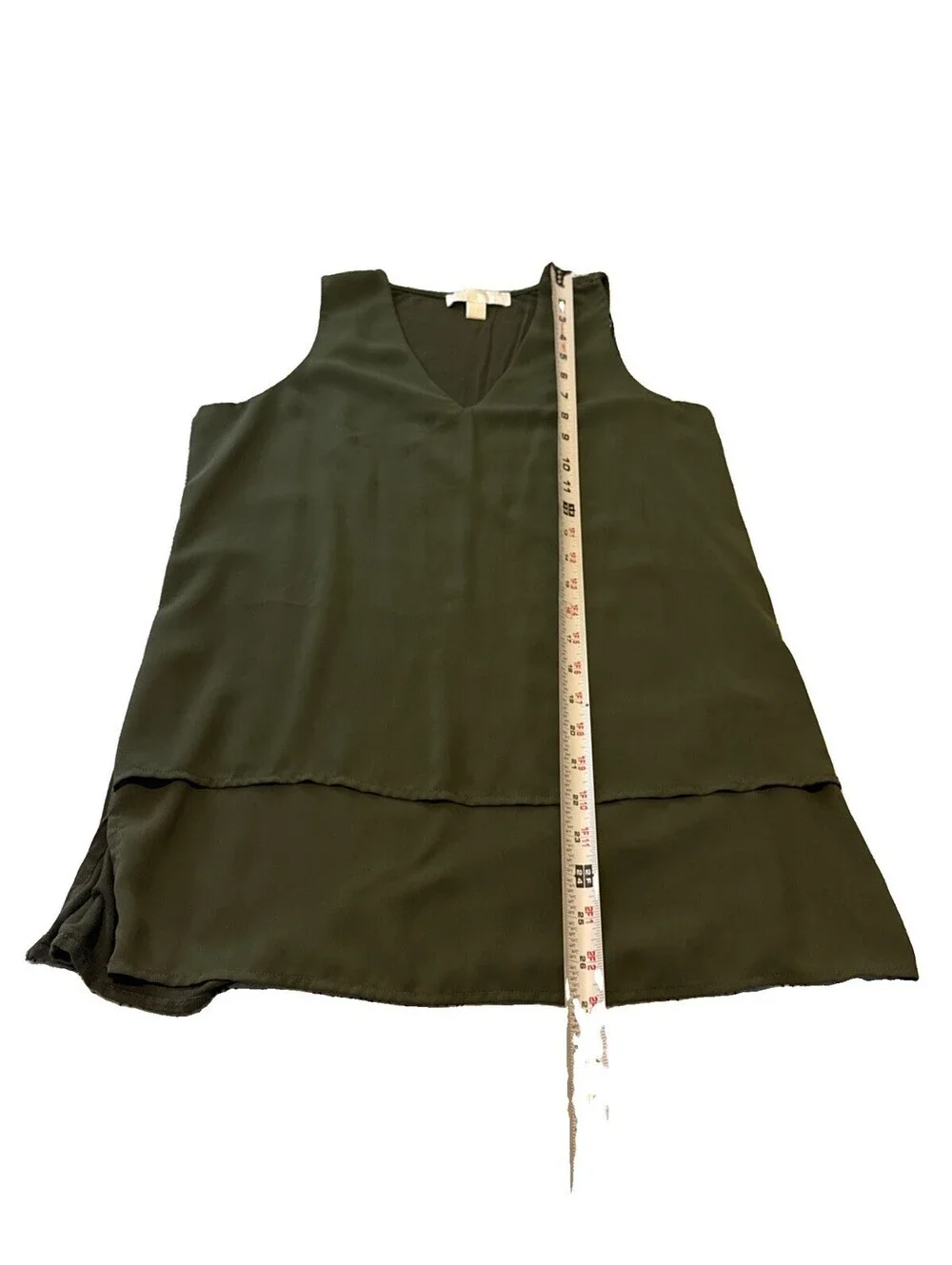 MICHAEL Michael Kors V-Neck Layered Hem Shift Tank Blouse Olive Green Women’s S